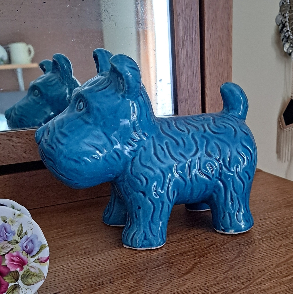Blue Ceramic Westie Terrier Dog Figurine